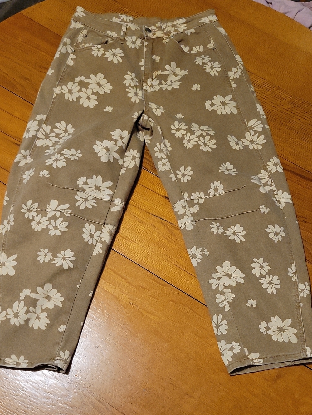 Floral Barrel Leg Jeans in Tan